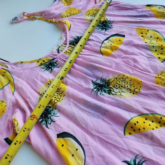 Solitaire Swim Cover Up Dress Pink Yelloe Pinapple Mellon Print Lighweight Sz M - Picture 8 of 11